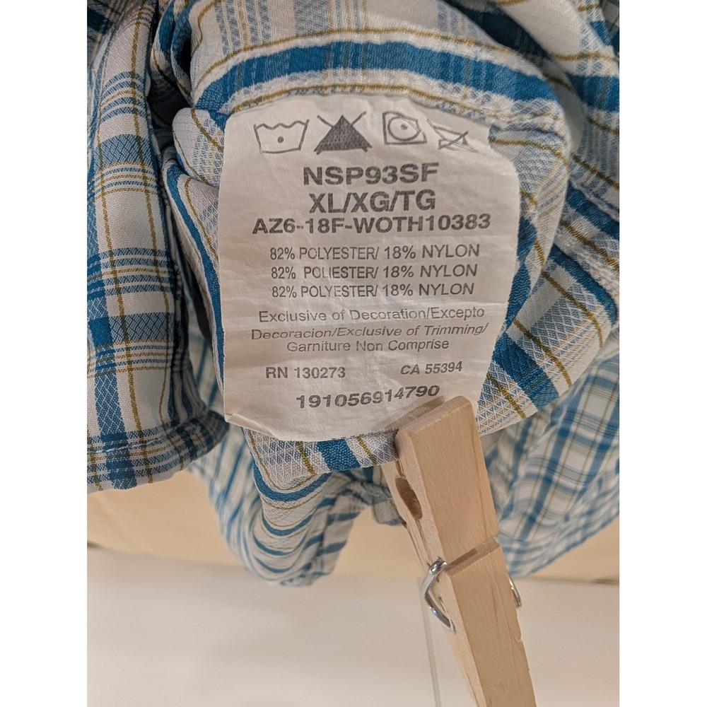 Wrangler Outdoor Blue Plaid Roll Sleeve Button Up Shirt Mens XL XLarge - Picture 6 of 8